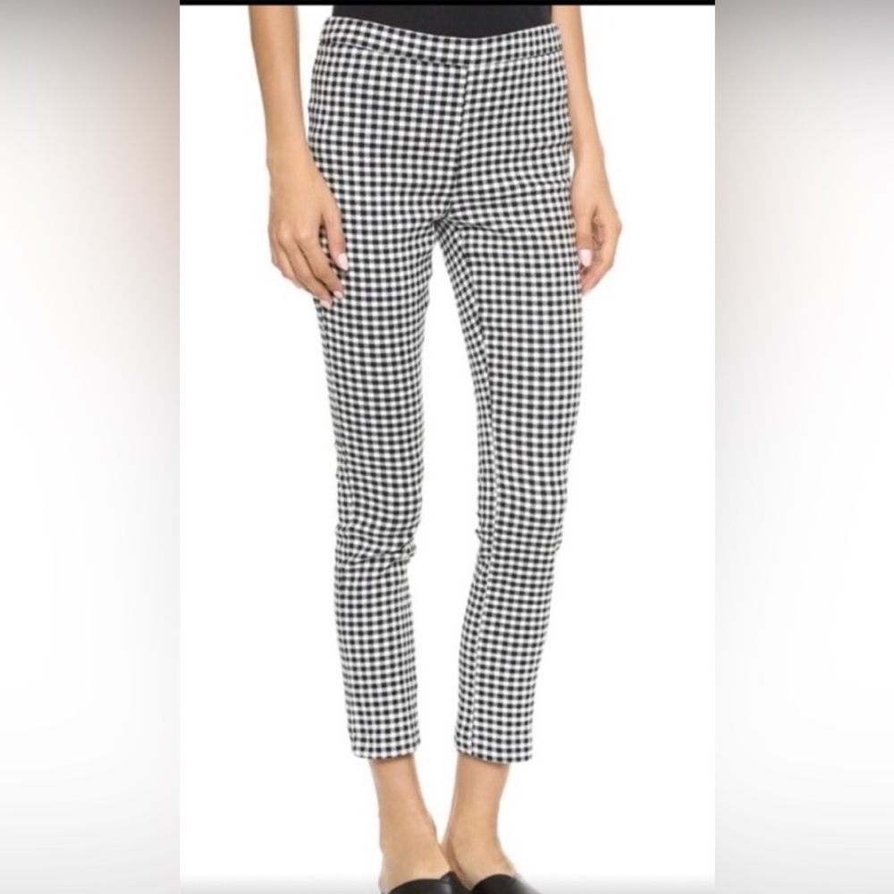 Free People Women Black/White Gingham Checked Skinny Pants Sz 2 Side Zip